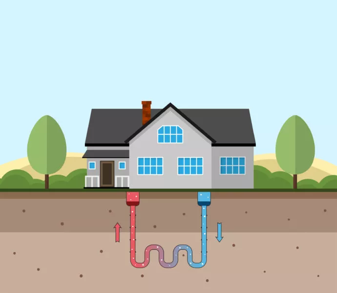  illustration of home with geothermal heat pump installation 